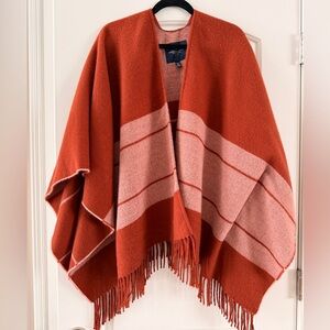 American Eagle Outfitters Rust Fringe Knit Poncho